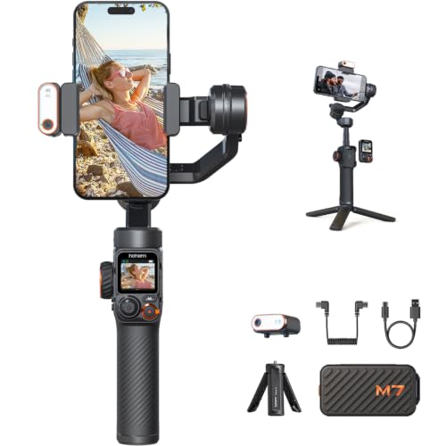 Hohem iSteady M7 Gimbal Stabilizer for Smartphone, Magnetic AI Tracker Fill Light, Detachable Touchscreen Remote Controller, Built-in Extension Rod, 500g Payload Gimbal Stabilizer for iPhone Android