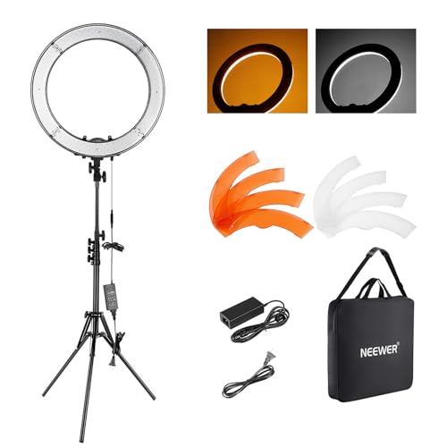 NEEWER 18 Inch Ring Light with Tripod Stand, 55W Large LED Ringlight, Cold Shoe Phone Holder Compatible with iPhone Camera for Video Recording Photography Streaming Selfie Makeup Studio Photo, RL-18