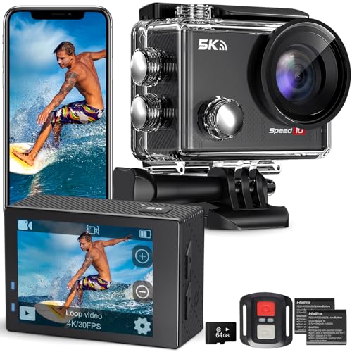 Action Camera 4K 30FPS Waterproof Camera Underwater 131FT with EIS WiFi App Remote Control 64GB Card 170° Wide Angle Sports Helmet Bike Video Black