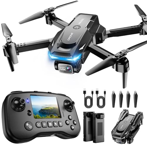 Drone with Camera - Drone with Screen on Controller for Beginners, Foldable Remote Control Quadcopter with Gesture Control, 3D Flip, One Key Start, Emergency Stop, 2 Batteries, Easier to use