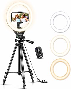 Sensyne Ring Light with Stand, 50" Phone Tripod for iPhone & Android, LED Ring Li