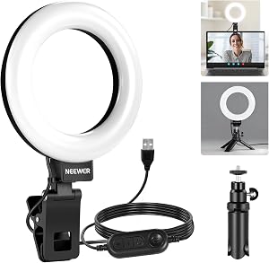 NEEWER Basic 5" Ring Light for Video Conference Lighting, Clip on Light Kit with Desk