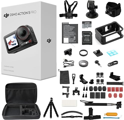 DJI Osmo Action 5 Pro Waterproof Action Camera Bundle, 1/1.3