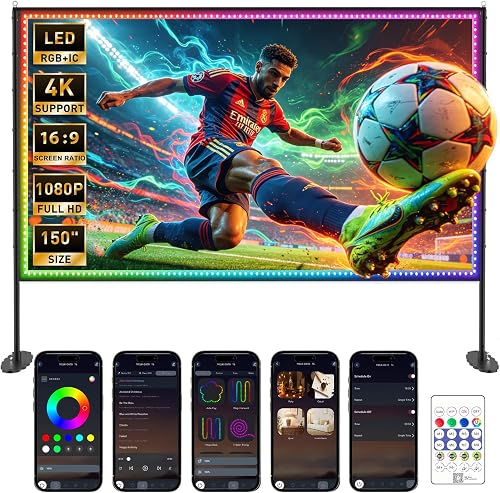 150 inch Projector Screen with Stand, USB String Lights Connection 16: — Build quality and design details up close